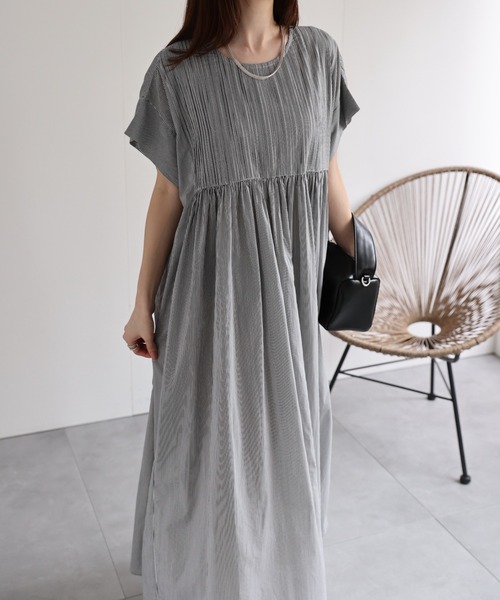 ★ChicLine★ ミレッドストライプシャツピンタックワンピース ☆ChicLine☆ ミレッドストライプシャツピンタックワンピース