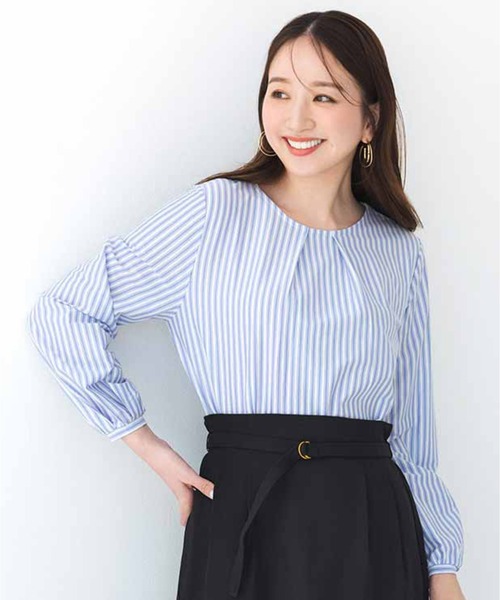 ブラウス シャツ ＩＥＤＩＴ　Ｔシャツ感覚で着られるカットソーストライプブラウス レディース