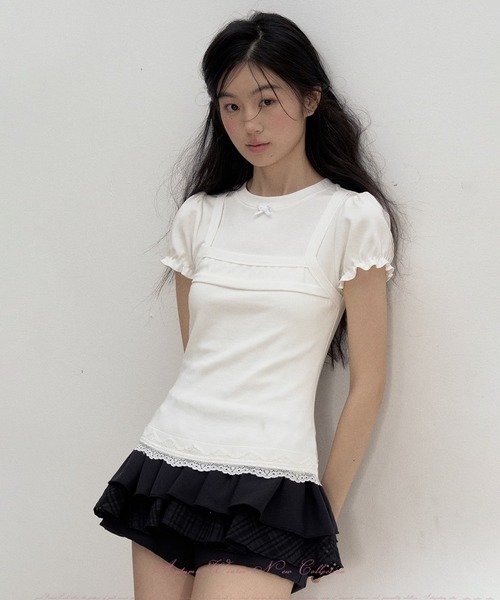tシャツ パフスリーブ レイヤードライクトップス SP25s045「SunsetPark」「2025SS」 レディース メンズ