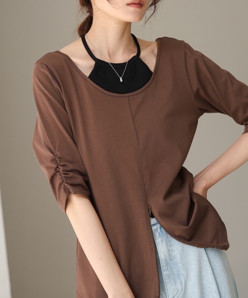 BAB tシャツ レイヤード風フロントジップトップス レディース