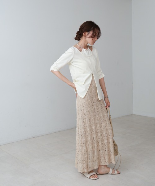 BAB tシャツ レイヤード風フロントジップトップス レディース