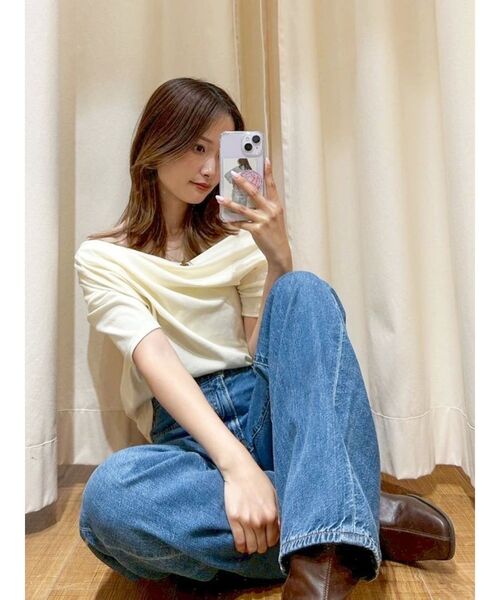 Ungrid tシャツ タックデザインオフショルTee レディース