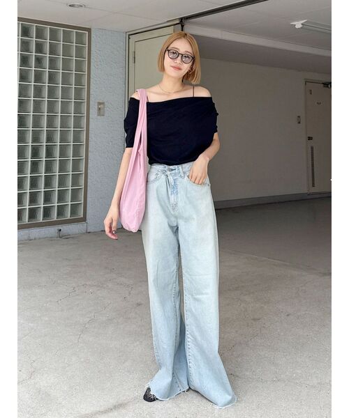 Ungrid tシャツ タックデザインオフショルTee レディース