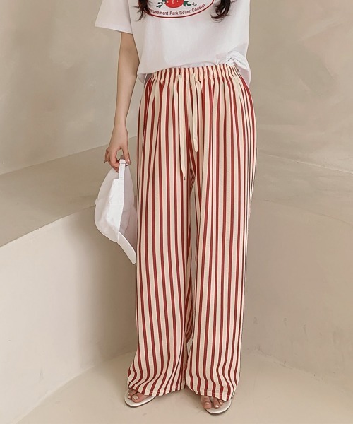新品　ARMANI ストライプ　ワイドパンツ　グッドディテール パンツ ストライプ ワイドパンツ レディース : ZOZOTOWN Yahoo