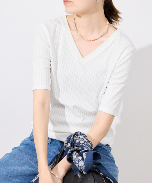 tシャツ 「汗染み防止/抗菌防臭」リブVネックプルオーバー レディース