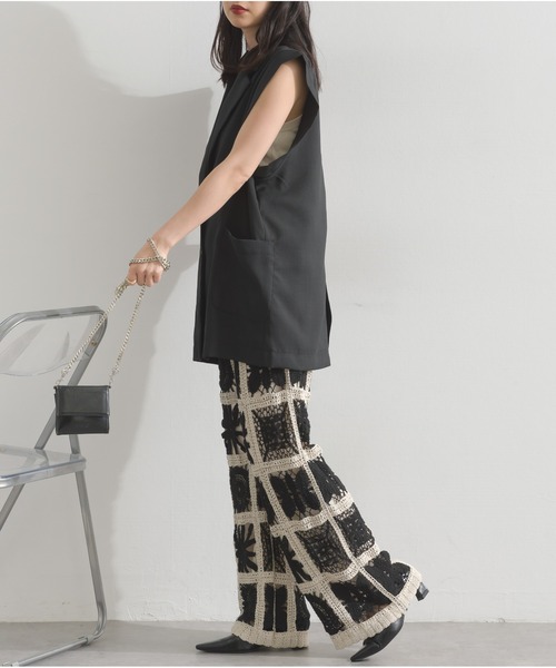 OandI（オーアンドアイ） パンツ ブロッククロシェニットパンツ