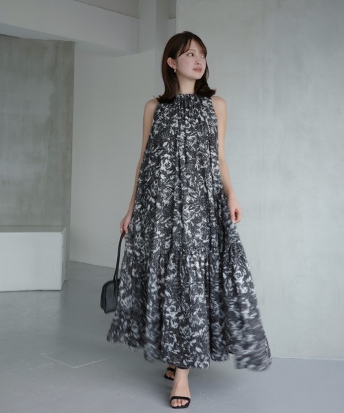 【美品】anuans ワンピース anuans ワンピース カットジャカードニュアンスプリント