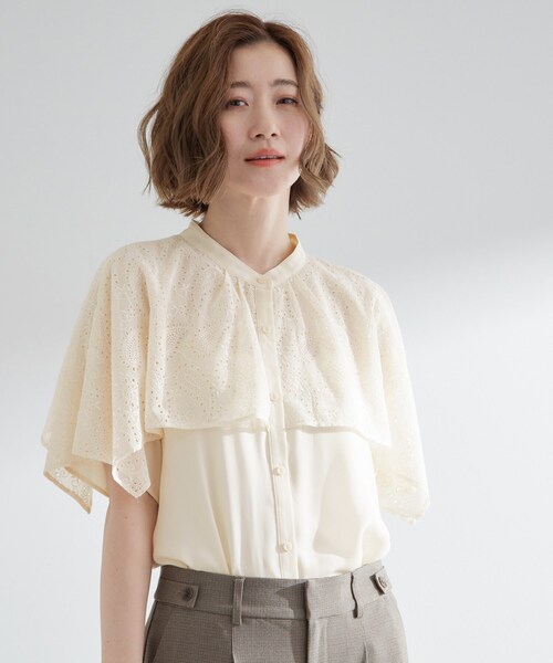 ブラウス シャツ ペイズリー刺繍ケープブラウス レディース