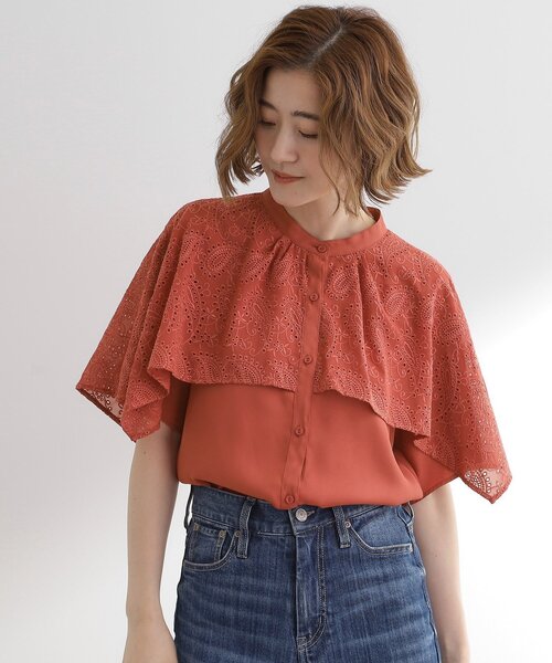grove ブラウス シャツ ペイズリー刺繍ケープブラウス
