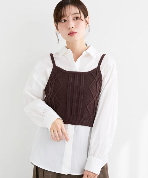 ニットビスチェ×パワーショルダーブラウスセット 最後の再入荷！】ニットビスチェセットブラウス – Maison de Lyla