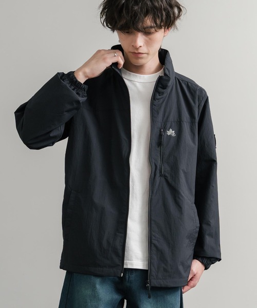 ポロロゴ付き黒ナイロンジャケット LOGOS（ロゴス） ナイロンジャケット 撥水 裏タフタワンポイントロゴ