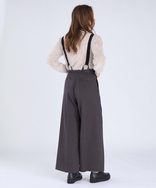 To b. by agnes ワイドパンツ スラックス パンツ ウール調 ストライプ