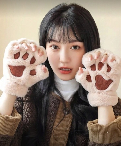 VIBGYOR 手袋 「IZU」 もこもこ肉球ミトン手袋／アニマルファー