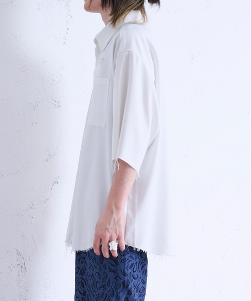 「Ellno Loset」 半袖シャツ MEDIUM ブルーグレー メンズ_画像3