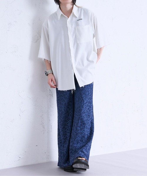 「Ellno Loset」 半袖シャツ MEDIUM ブルーグレー メンズ_画像4