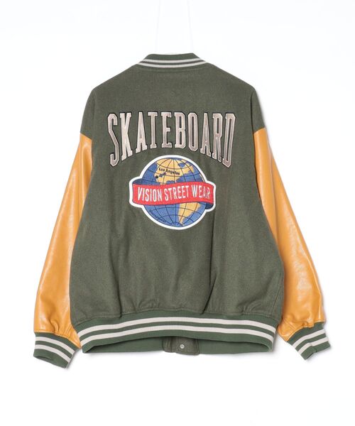 「VISION STREET WEAR」 スタジャン L グリーン メンズ_画像2