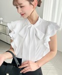 ブラウス シャツ 厚手シフォンラッフルフリルボ...の詳細画像2