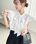 ブラウス シャツ 厚手シフォンラッフルフリルボ...の詳細画像3