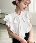 ブラウス シャツ 厚手シフォンラッフルフリルボ...の詳細画像4