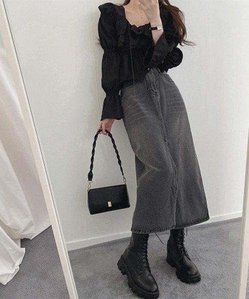 「me+em select」 デニムスカート SMALL ライトブルー レディース_画像2