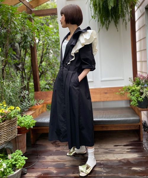 「AVIE」 7分袖ワンピース 38 ブラック レディース_画像3