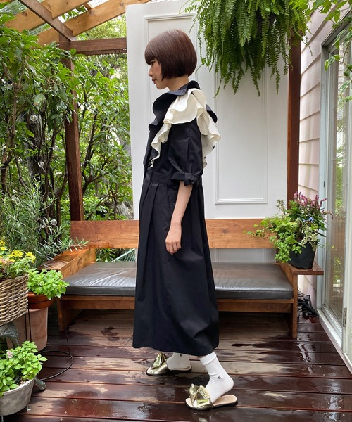 「AVIE」 7分袖ワンピース 38 ブラック レディース_画像6