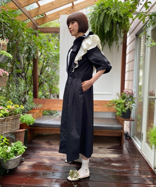 「AVIE」 7分袖ワンピース 38 ブラック レディース_画像9