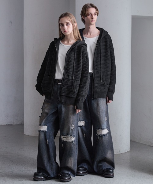 CLEL（クレイル） パーカー 「CLEL」3D Full-Zip Knit Hoodie / 3D