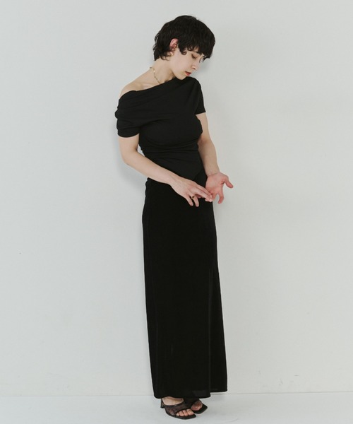 hyeon へヨン　シアージャガードスカート黒 ロングスカート シアー VION スカート シアーベロアロングスカート / Sheer Velour Long Skirt
