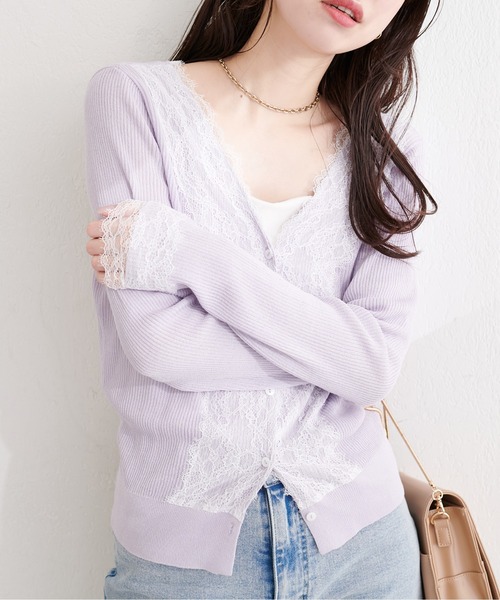 natural couture カーディガン リバーレースVネックカーデ レディース