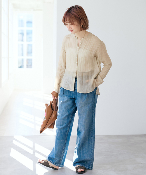 Spick & Spanクレープクルーネックブラウス　新品未使用タグ付き！ Spick＆Span（スピック アンド スパン） ブラウス シャツ クレープ