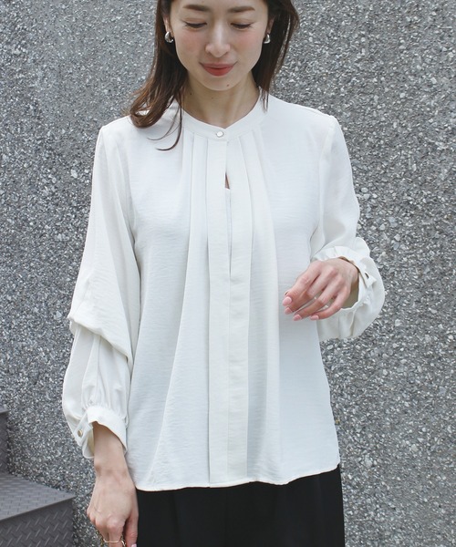 「INCEDE」 長袖ブラウス LL グレイッシュベージュ レディース_画像6