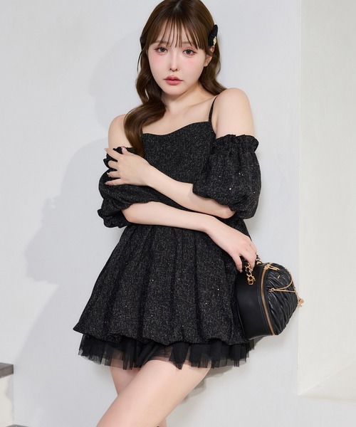 one after another NICE CLAUP ワンピース 半袖 「Black Ribbon
