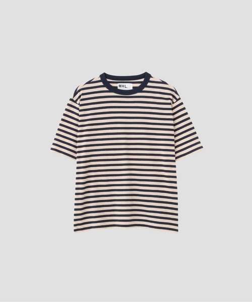 MHL.（エムエイチエル） tシャツ COTTON LINEN STRIPE JERSEY メンズ