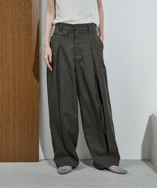 ワイドパンツ カーゴパンツ ボックスタックツイルワイドパンツ レディースの画像
