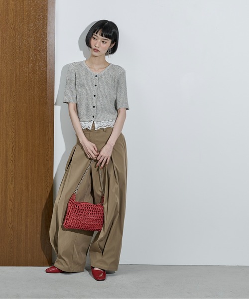 ワイドパンツ カーゴパンツ ボックスタックツイルワイドパンツ レディースの画像
