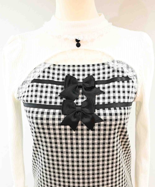 MA*RS（マーズ） tシャツ 胸開きギンガムチェックリボンテレコトップス
