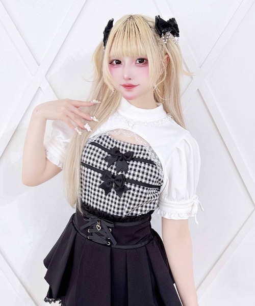 MA*RS（マーズ） tシャツ 胸開きギンガムチェックリボンテレコトップス