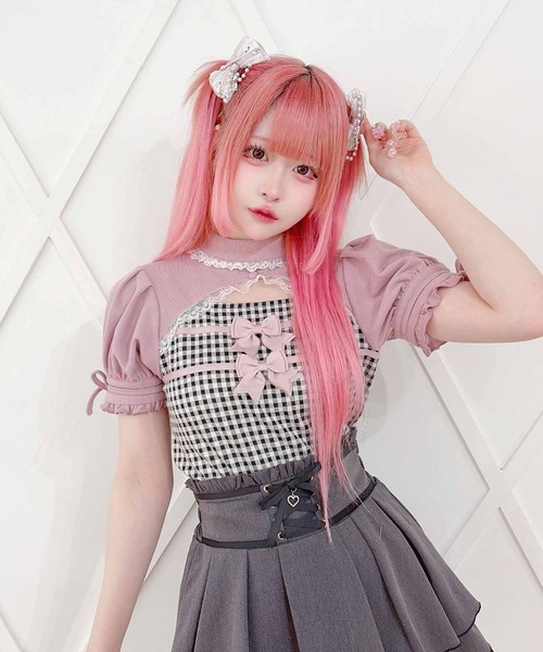 MA*RS（マーズ） tシャツ 胸開きギンガムチェックリボンテレコトップス