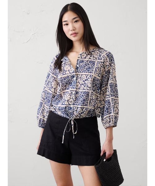 ブラウス シャツ BANANA REPUBLIC FACTORY STORE　　ボイル ブラウソンスリーブ ドローストリング トップス レディース