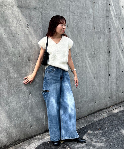 「feepur」 ニットベスト MEDIUM グレー レディース_画像2