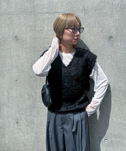 「feepur」 ニットベスト MEDIUM グレー レディース_画像8
