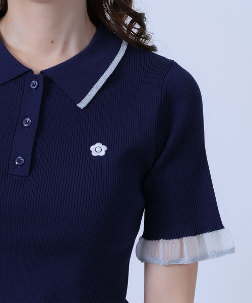 【PGG】デニムライク 袖フリル ポロシャツ　新品　レディース MARY QUANT（マリークヮント） ポロシャツ ポロ マリークワント フリル