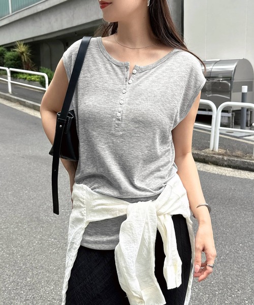 andme（アンドミー） ヘンリーネック tシャツ 半袖 シアーヘンリー