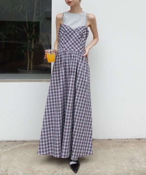 ドレス CHECK PATTERN CORSET DOCKING DRESS