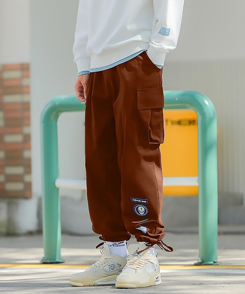 カーゴパンツ 「HOOK」 サイドポケット ワッペンプリント・裾紐付き