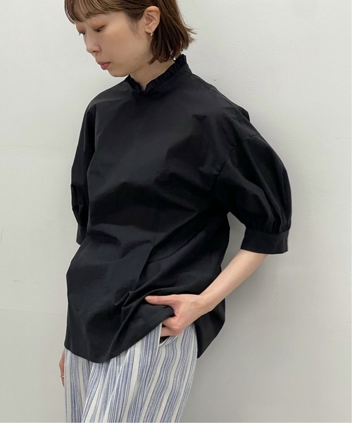 NOBLE（ノーブル） ブラウス シャツ 半袖 ワッシャーフリルネック 