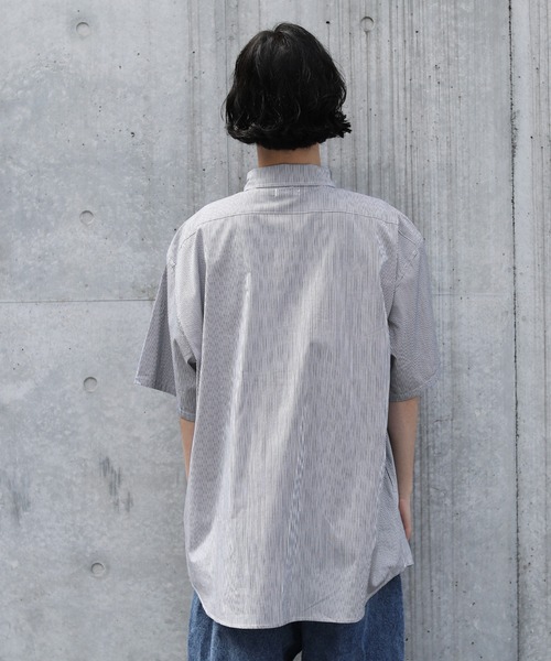 美品✨️Schott ネイビーストライプ 半袖シャツ ワンポイント刺繍 M STRIPE SS SHIRT/ストライプ SSシャツ | Schott（ショット
