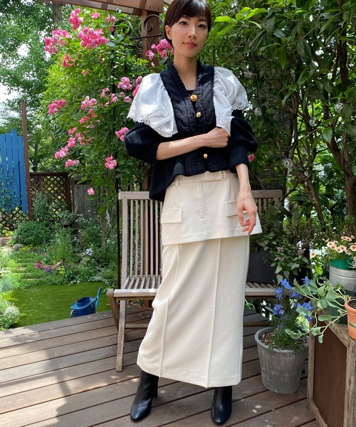 RAF SIMONS / SPRING-SUMMER2022/レイヤードスカート/ウール/BLK/221-M415 RAF SIMONS◇SPRING-SUMMER2022/レイヤードスカート/ウール/BLK/221-M415