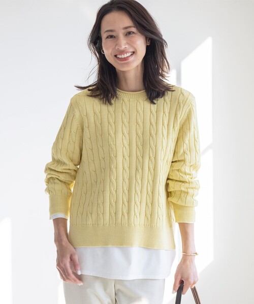 ニット セーター 「洗える」GIZA MERCERIZE COTTON ケーブル ニット レディース ニット セーター 「洗える」GIZA MERCERIZE COTTON ケーブル